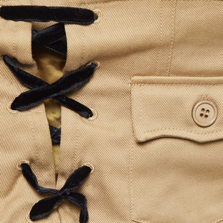 Pre Owned Miu Miu Khaki Brown Gabardine Lace-Up Crop Corset Top S