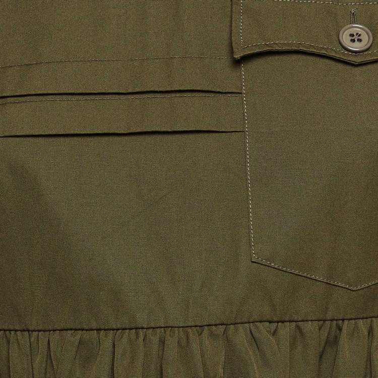 Pre Owned Miu Miu Green Cotton Ruffled Safari Mini Dress XS