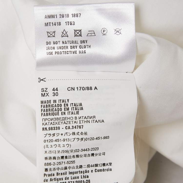 Pre Owned Miu Miu Off-White Contrast Stitch Poplin Ruffled Blouse M