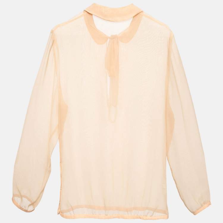 Pre Owned Miu Miu Beige Chiffon Sheer Blouse M