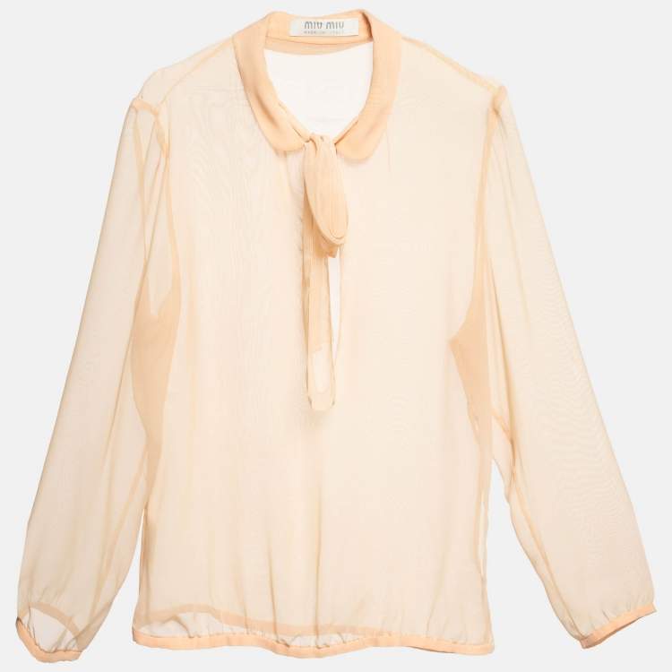 Pre Owned Miu Miu Beige Chiffon Sheer Blouse M