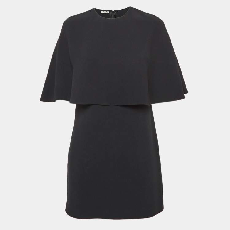 Pre Owned Miu Miu Black Crepe Cape Style Mini Dress M