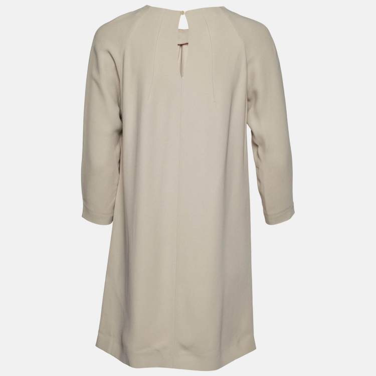 Pre Owned Miu Miu Beige Crepe Gathered Neckline Shift Dress S