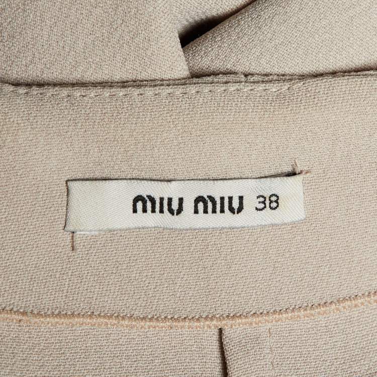 Pre Owned Miu Miu Beige Crepe Gathered Neckline Shift Dress S