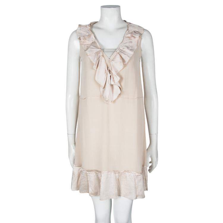 Pre Owned Miu Miu Blush Pink Silk Ruffle Detail Sleeveless Dress M