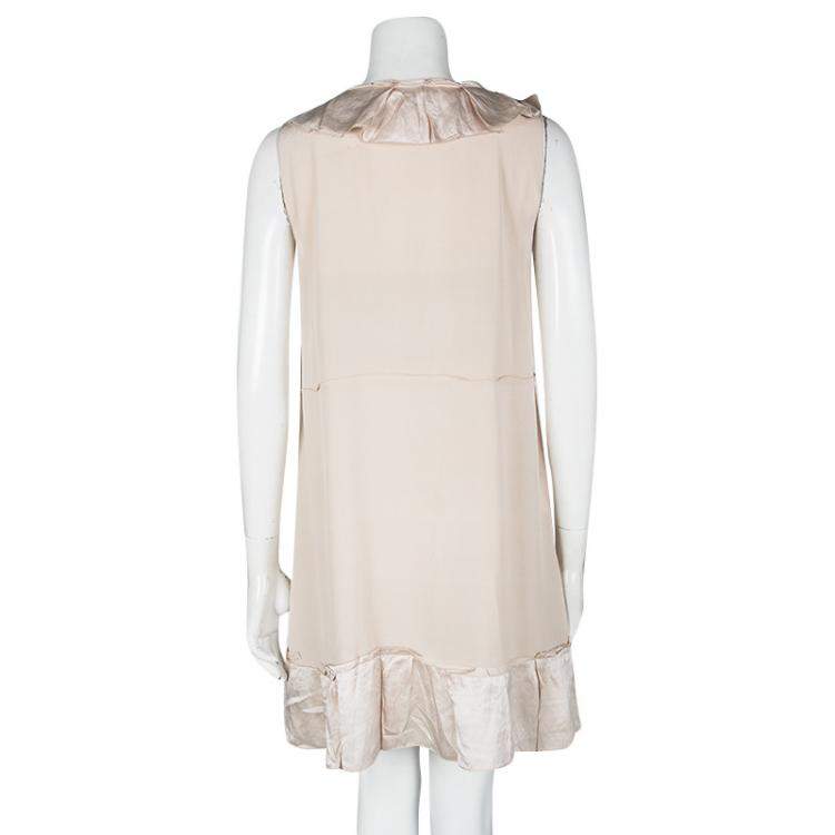 Pre Owned Miu Miu Blush Pink Silk Ruffle Detail Sleeveless Dress M