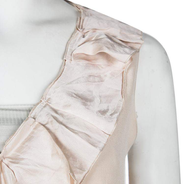 Pre Owned Miu Miu Blush Pink Silk Ruffle Detail Sleeveless Dress M