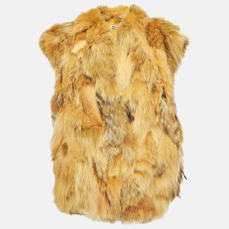 Pre Owned Miu Miu Yellow Coyote Fur Shaggy Vest M