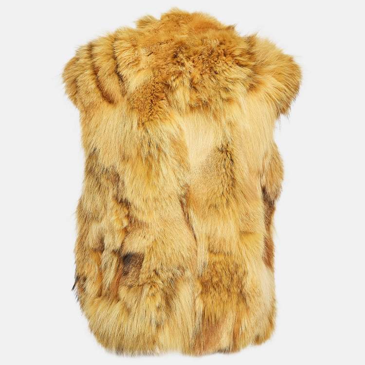 Pre Owned Miu Miu Yellow Coyote Fur Shaggy Vest M