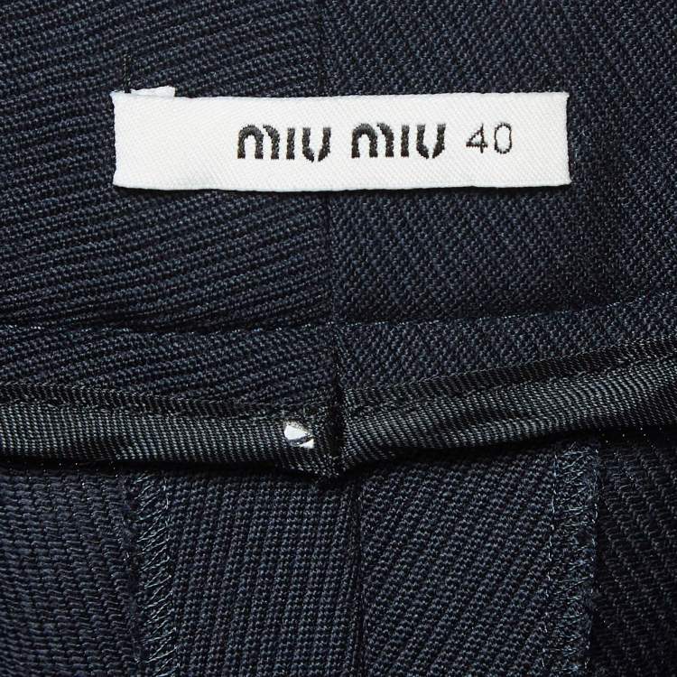 Pre Owned Miu Miu Navy Blue Wool Flared Shorts S