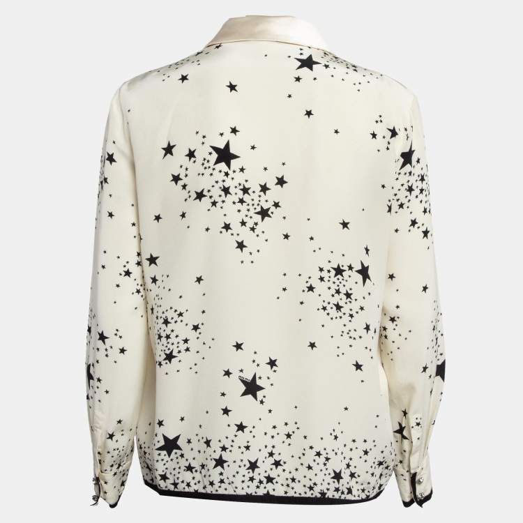 Pre Owned Miu Miu Off-White Stars Print Silk Embellished Closure Shirt L