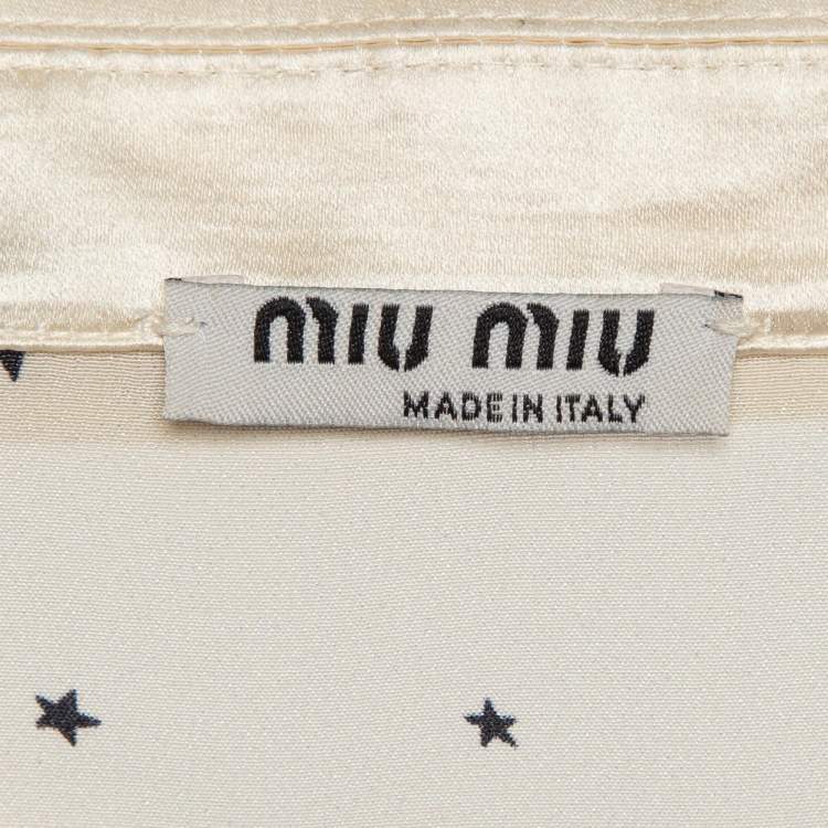 Pre Owned Miu Miu Off-White Stars Print Silk Embellished Closure Shirt L