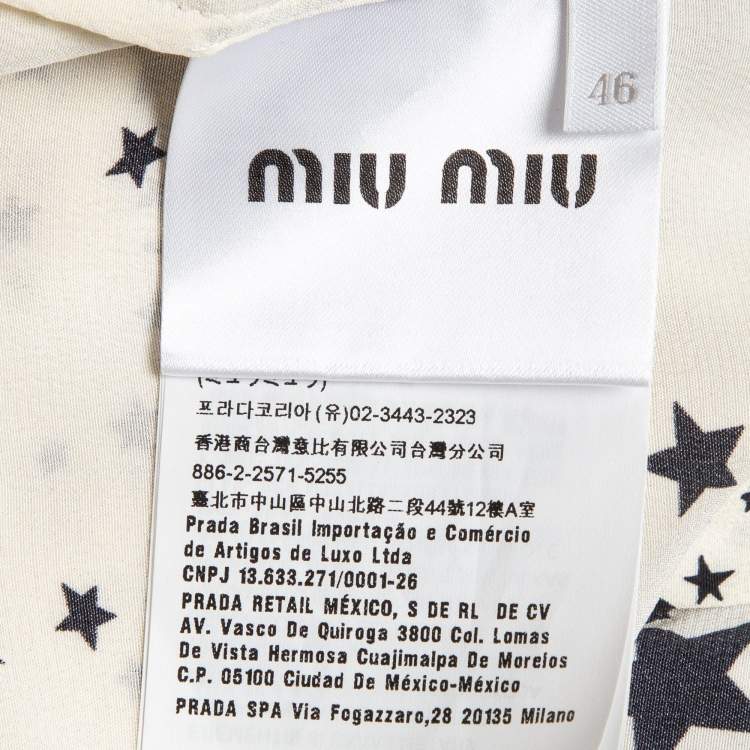 Pre Owned Miu Miu Off-White Stars Print Silk Embellished Closure Shirt L