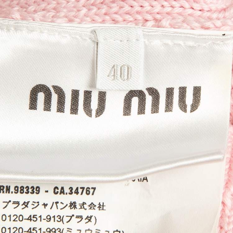 Pre Owned Miu Miu Pink Patterned Knit Button Front Cardigan S