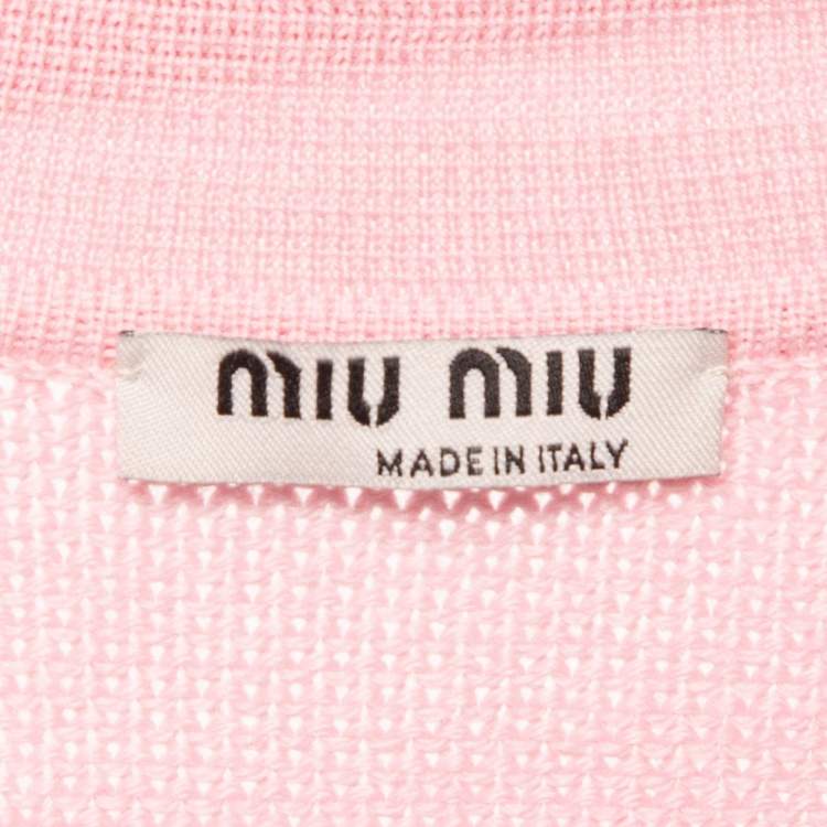 Pre Owned Miu Miu Pink Patterned Knit Button Front Cardigan S