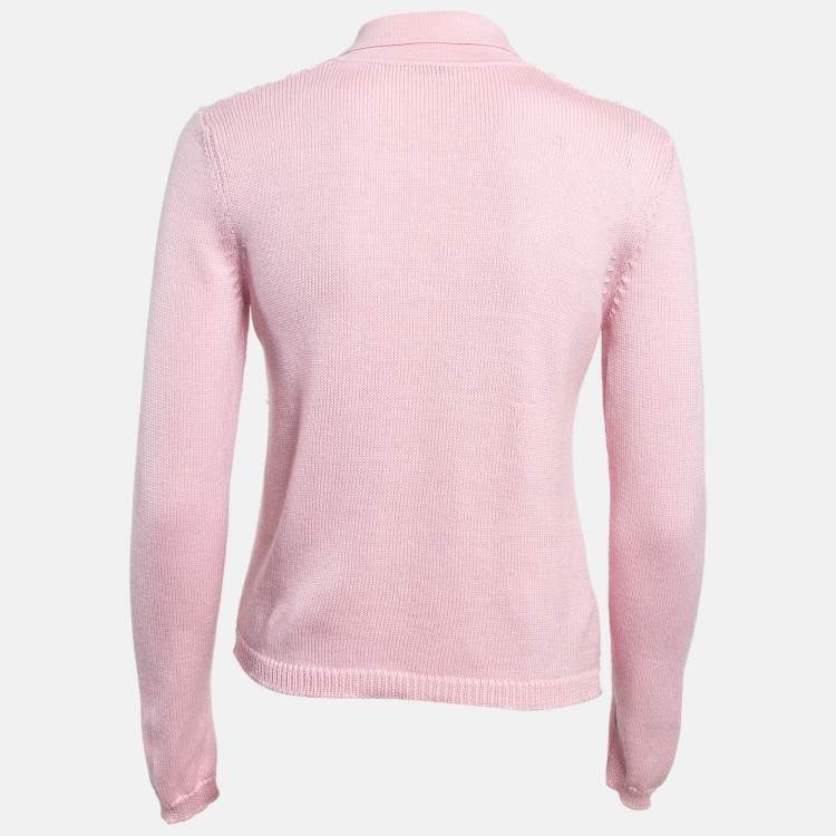 Pre Owned Miu Miu Pink Patterned Knit Button Front Cardigan S