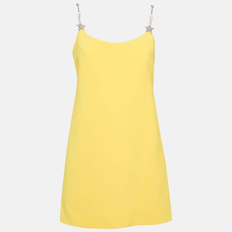 Pre Owned Miu Miu Yellow Crepe Faille Cady Chain Strap Mini Dress M