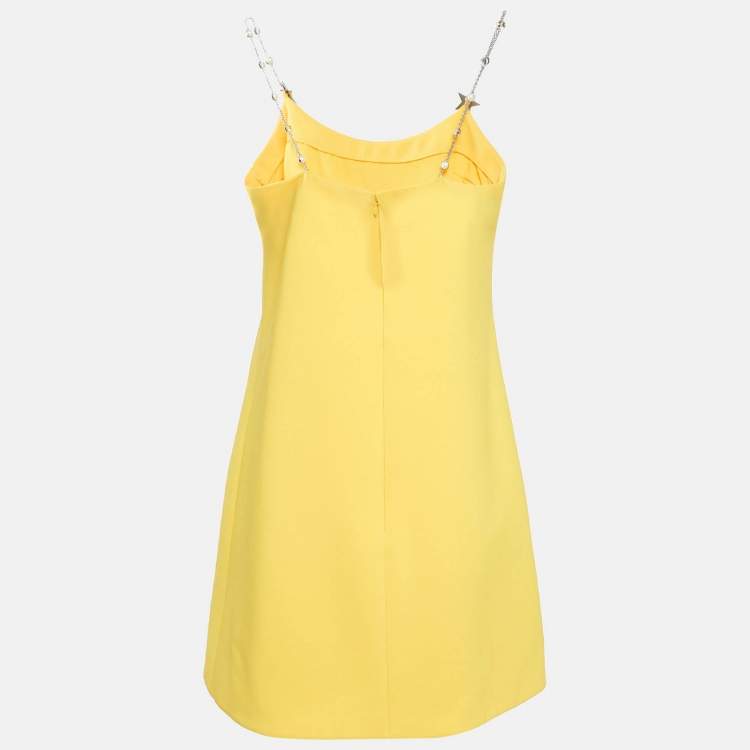 Pre Owned Miu Miu Yellow Crepe Faille Cady Chain Strap Mini Dress M