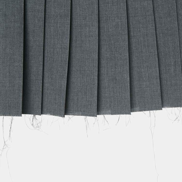 Pre Owned Miu Miu Grey Virgin Wool Pleated Mini Skirt M