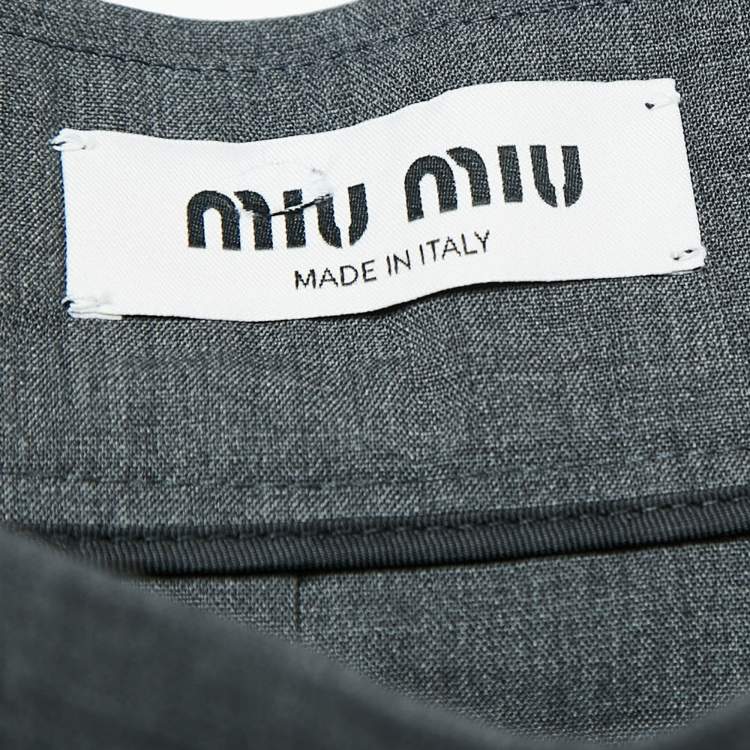 Pre Owned Miu Miu Grey Virgin Wool Pleated Mini Skirt M