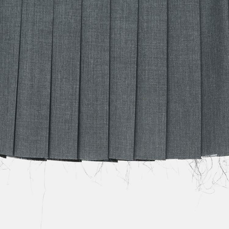 Pre Owned Miu Miu Grey Virgin Wool Pleated Mini Skirt M