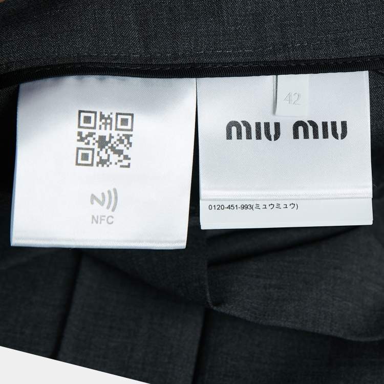 Pre Owned Miu Miu Grey Virgin Wool Pleated Mini Skirt M