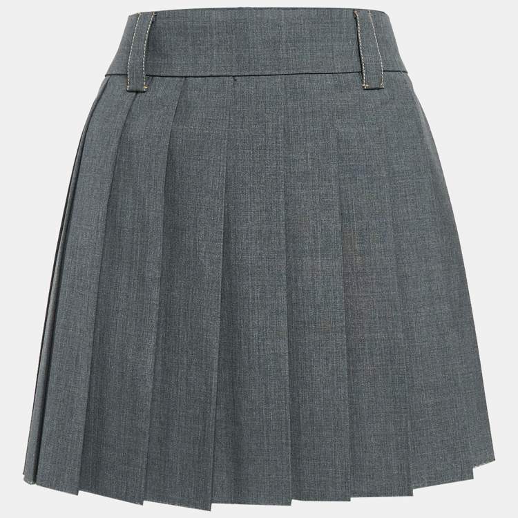 Miu Miu Grey Virgin Wool Pleated Mini Skirt M Miu Miu | TLC
