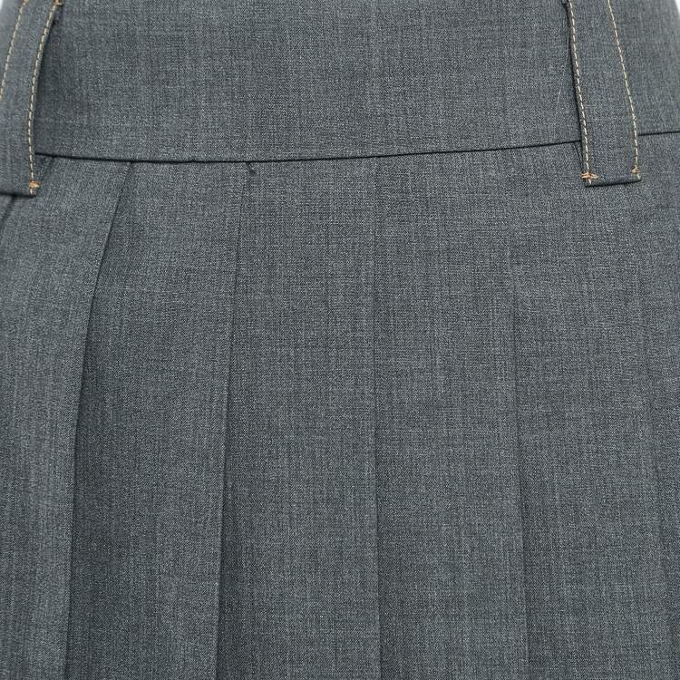 Pre Owned Miu Miu Grey Virgin Wool Pleated Mini Skirt M