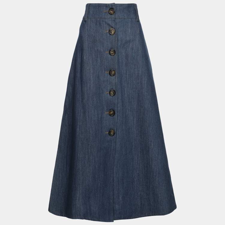 مملوكة مسبقًا Miu Miu Blue Denim Button Front Midi Skirt M