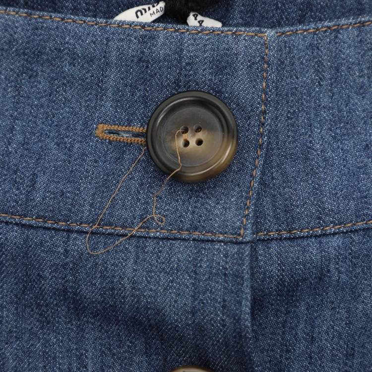 مملوكة مسبقًا Miu Miu Blue Denim Button Front Midi Skirt M