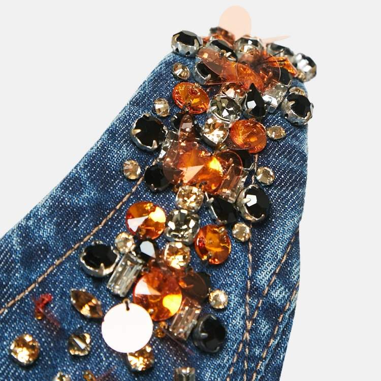 Pre Owned Miu Miu Blue Crystals Embellished Denim Sleeveless Mini Dress S