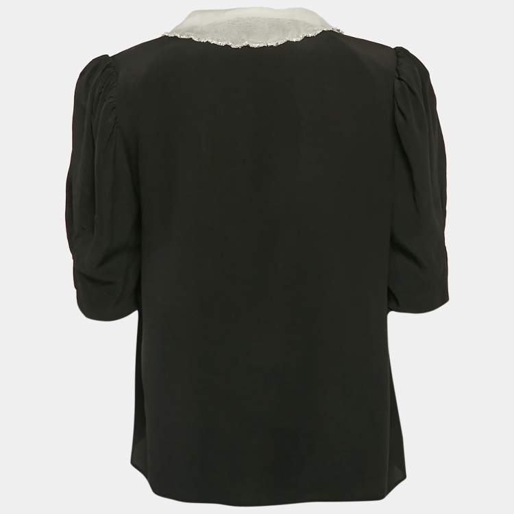 Pre Owned Miu Miu Black Silk Embellished Chelsea Collar Blouse S