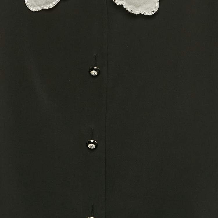 Pre Owned Miu Miu Black Silk Embellished Chelsea Collar Blouse S