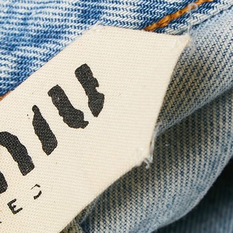 Pre Owned Miu Miu X Levis Light Blue Crystal Satin Trim Denim Jeans M Waist 30"