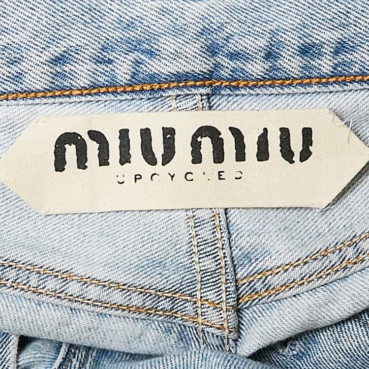 Pre Owned Miu Miu X Levis Light Blue Crystal Satin Trim Denim Jeans M Waist 30"