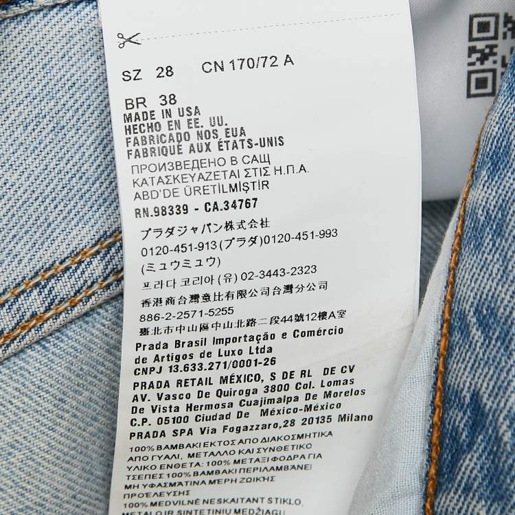 Pre Owned Miu Miu X Levis Light Blue Crystal Satin Trim Denim Jeans M Waist 30"