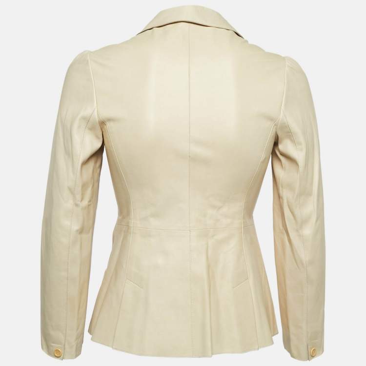 Pre Owned Miu Miu Vintage Cream Leather Button Front Jacket S