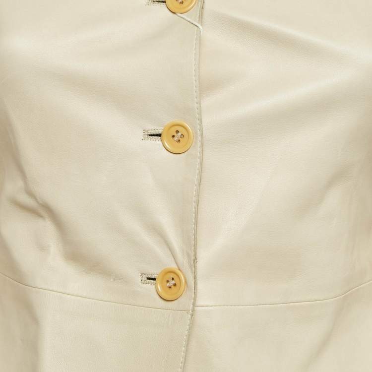 Pre Owned Miu Miu Vintage Cream Leather Button Front Jacket S