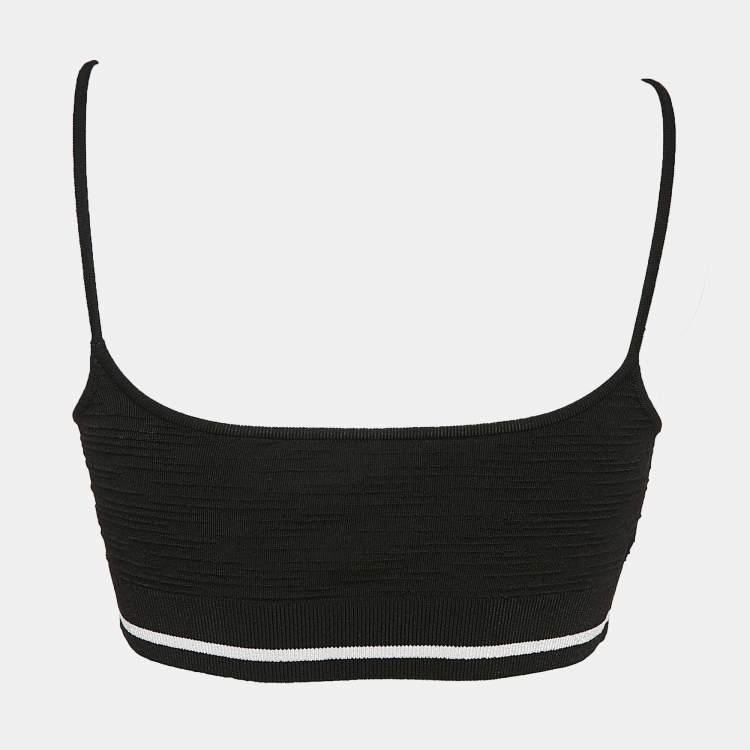 Pre Owned Miu Miu Black Crystal Embellished Button Stretch Knit Crop Top S
