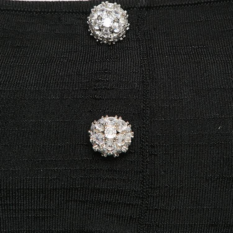 Pre Owned Miu Miu Black Crystal Embellished Button Stretch Knit Crop Top S