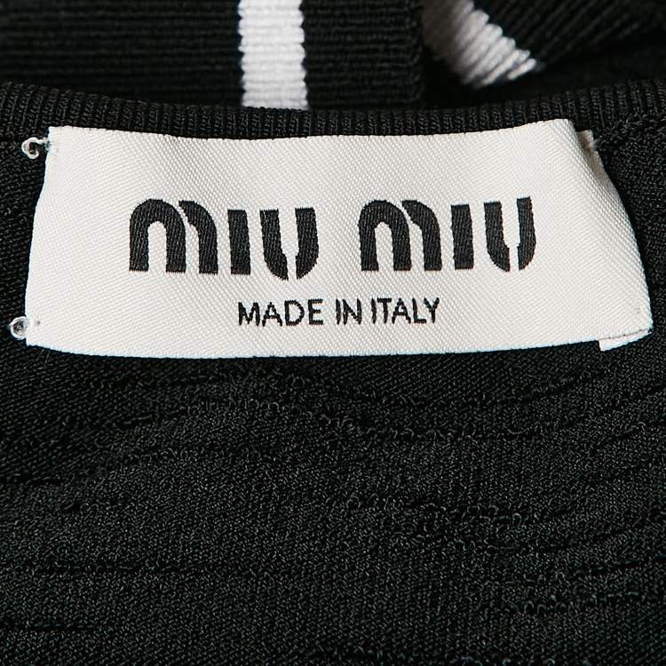 Pre Owned Miu Miu Black Crystal Embellished Button Stretch Knit Crop Top S