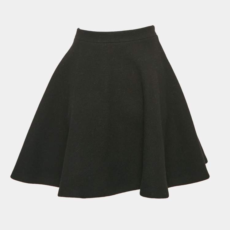 Pre Owned Miu Miu Black Wool Flared Mini Skirt M