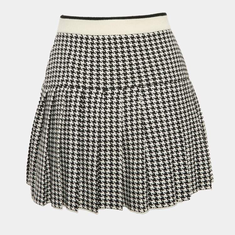 Pre Owned Miu Miu Black/White Houndstooth Wool Pleated Mini Skirt XS