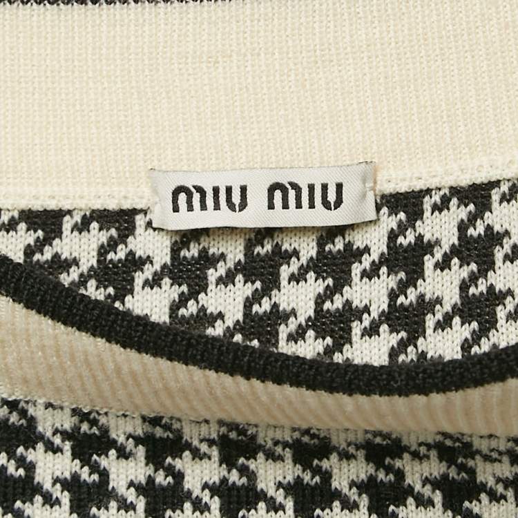 Pre Owned Miu Miu Black/White Houndstooth Wool Pleated Mini Skirt XS