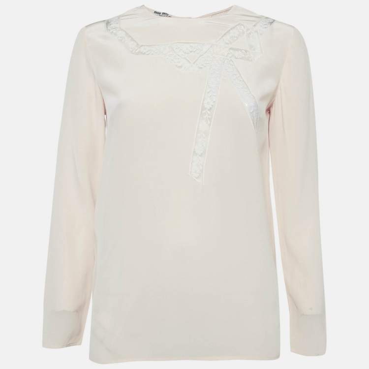 Pre Owned Miu Miu Pink Lace Insert Silk Button Front Blouse S