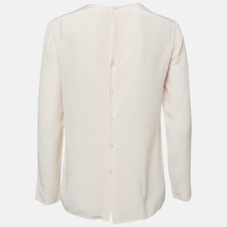 Pre Owned Miu Miu Pink Lace Insert Silk Button Front Blouse S