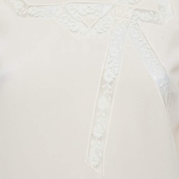 Pre Owned Miu Miu Pink Lace Insert Silk Button Front Blouse S