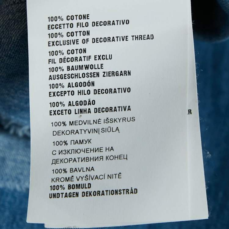 Pre Owned Miu Miu Blue Logo Embroidered Chambray Raw-Edge Boxy Fit Shirt XS