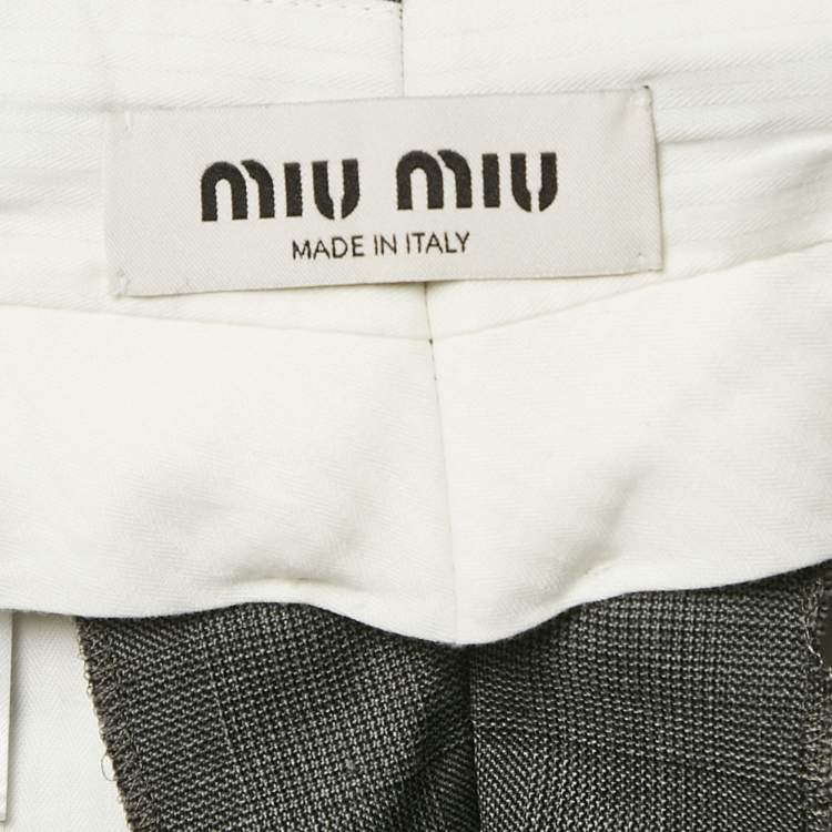 Pre Owned Miu Miu Grey Plaid Wool Raw Edge Detail Mini Skirt XS
