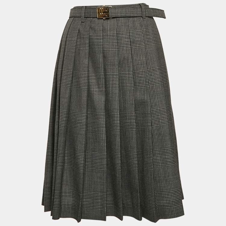 Pre Owned Miu Miu Antracite Grey Prince Of Wales Check Wool Belted Blazer and Skirt Set XS/M